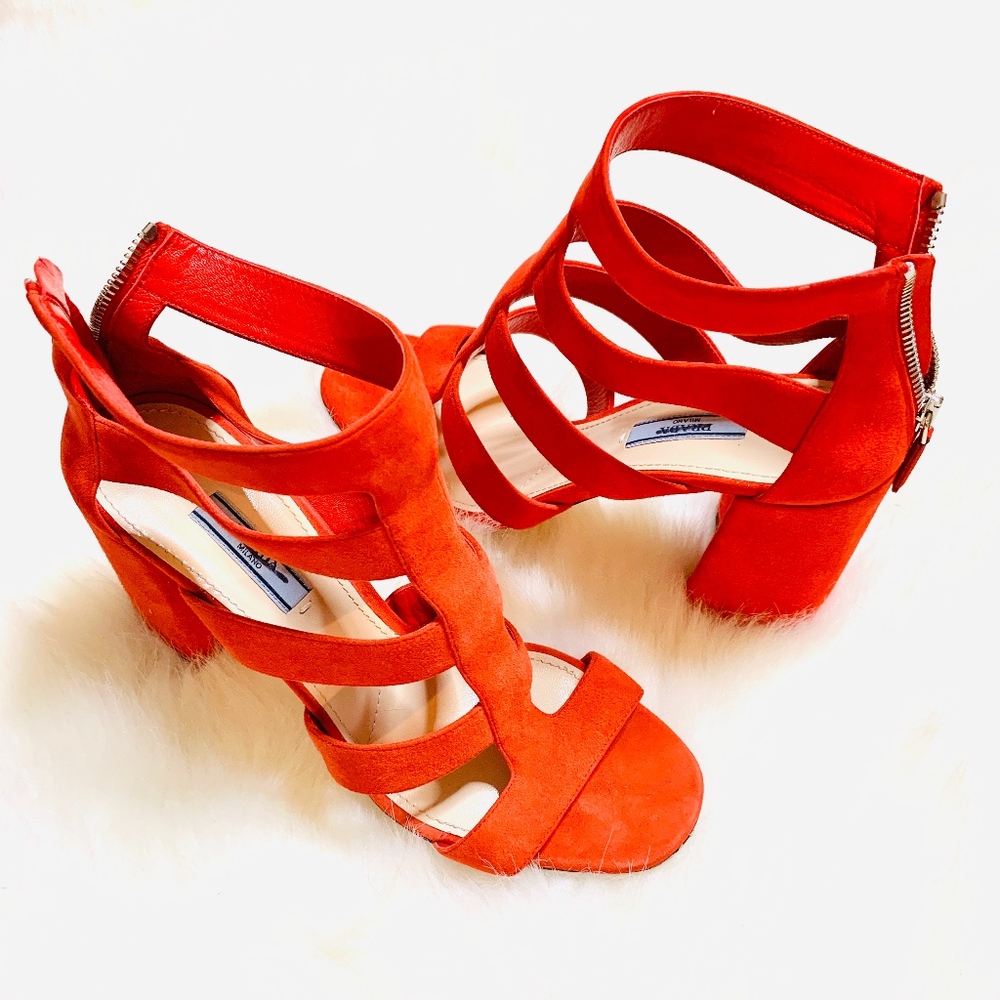 Orange Prada Caged Heel Sandals